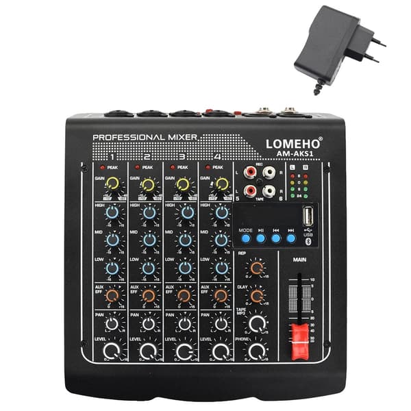 Lomeho Audio Mixer, 6 Kanavaa, Bluetooth-vastaanotin, USB-soitto ja tallennus,musta