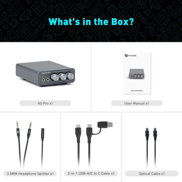 USB Gaming DAC, 24Bit/192kHz stöd, 3.5mm & RCA-utgångar,K5 PRO