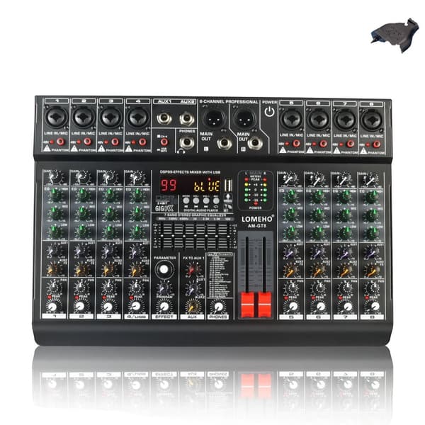 Ljudmixer, 7-band EQ, USB 2 AUX-utgång,8 Kanaler EU PLUG