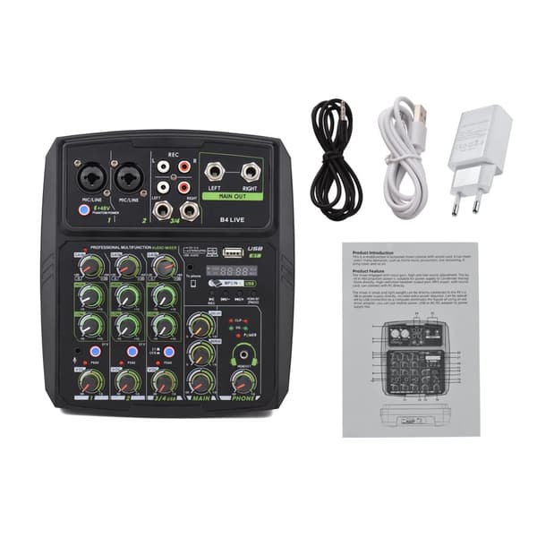 4-kanals ljudmixer, inbyggt ljudkort, Bluetooth-anslutning,EU-kontakt