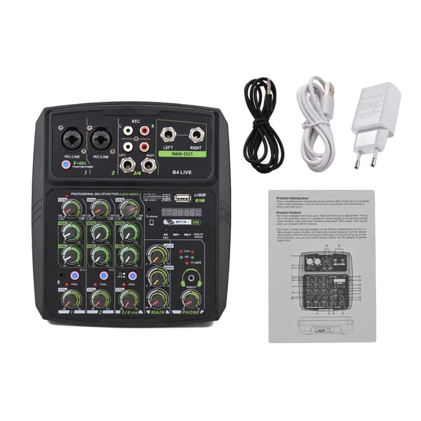 4-kanals ljudmixer, inbyggt ljudkort, Bluetooth-anslutning,EU-kontakt