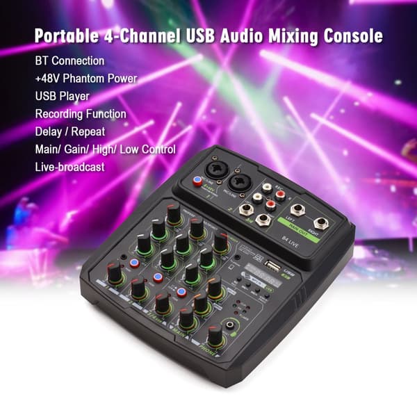 4-kanals lydmixer, indbygget lydkort, USB- og Bluetooth-forbindelse