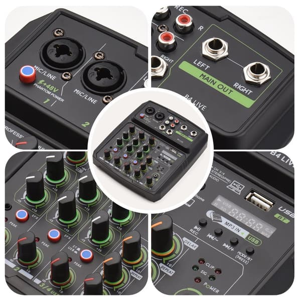 4-kanals lydmixer, indbygget lydkort, USB- og Bluetooth-forbindelse