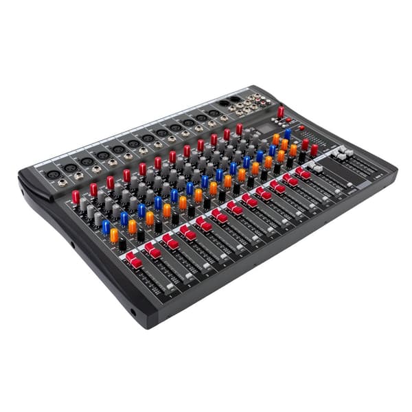 12-vägs mixer, inbyggd reverb, Bluetooth- och USB-anslutning, 48V fantomström,svart