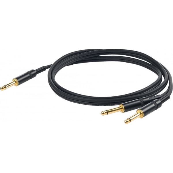 PROEL 6,3 mm stereo han - 2 x 6,3 mm mono han, 5m, sort
