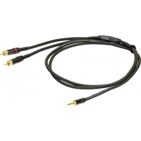 PROEL 3,5mm stereo hane - 2 x RCA hane, 1,5m, svart