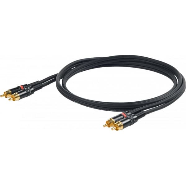 PROEL 2 x RCA han - 2 x RCA han, 3m, sort