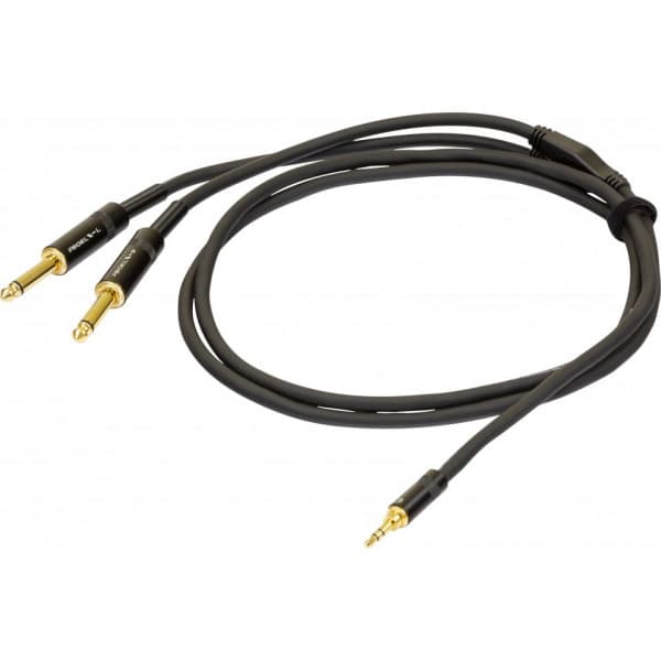 PROEL 3,5mm stereo hane - 2 x 6,3mm mono hane, 1,5m, svart