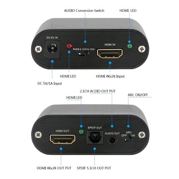 HDMI till HDMI+ljud ARC Adapter Converter Extractor