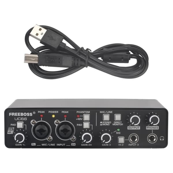 FREEBOSS Ljudgränssnitt, 3 Ingångskanaler, 24Bit 48KHz Inspelning,UC66