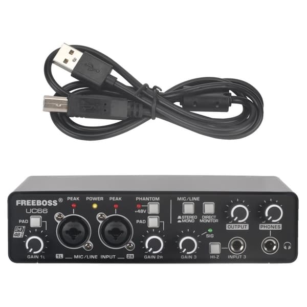 FREEBOSS Audio Interface, 3 indgangskanaler, 24Bit 48KHz optagelse,UC66