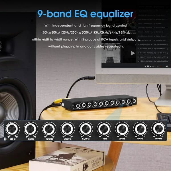 Nobsound HiFi EQ9, 9-bands EQ-kontroll, Frekvensrespons 20Hz-20kHz, Låg THD 0,001%