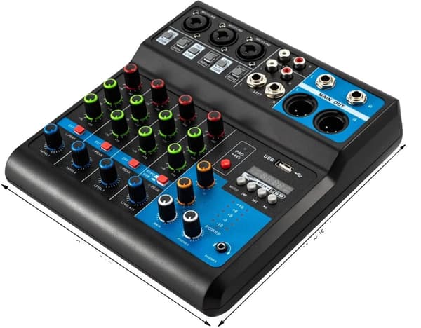 Professionell 5-kanals DJ-ljudmixer, USB- och Bluetooth-anslutning, kompakt storlek,svart