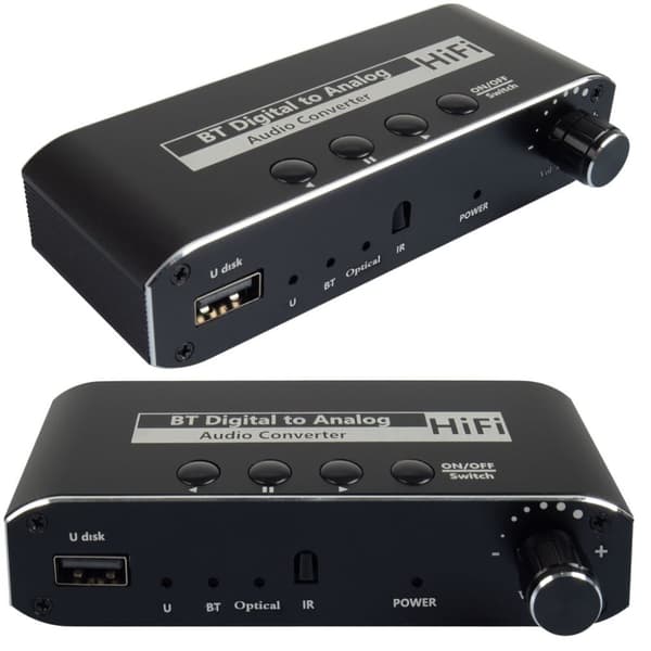 BLUETOOTH 5.0 VASTAANOTTIMEN AUDIOMUUNNIN DAC TOSLINK 2x CINCH AUX BT + USB