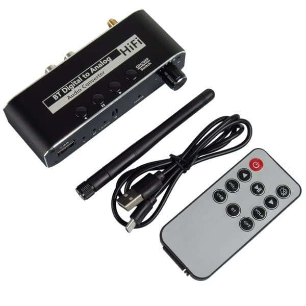 BLUETOOTH 5.0 VASTAANOTTIMEN AUDIOMUUNNIN DAC TOSLINK 2x CINCH AUX BT + USB