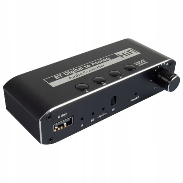 BLUETOOTH 5.0 VASTAANOTTIMEN AUDIOMUUNNIN DAC TOSLINK 2x CINCH AUX BT + USB