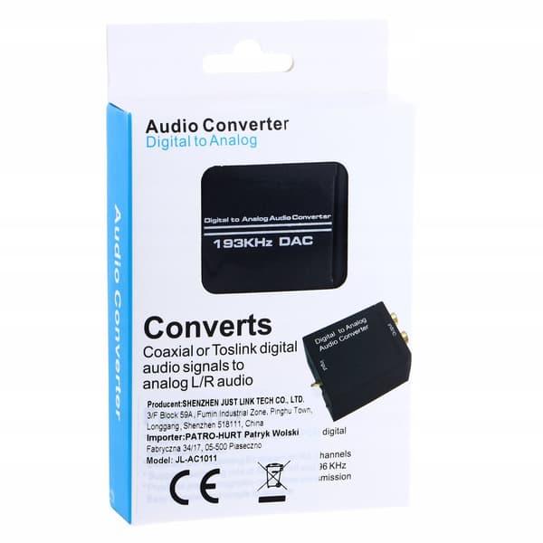 TOSLINK COAXIAL TILL 2x RCA CINCH OPTISK KONVERTERARE