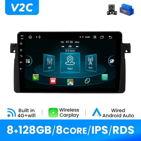 CarPlay bilradio, AI stemmestyring, multimedie GPS, S1(2G 32G)OBD Cam