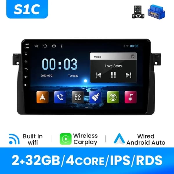 CarPlay bilradio, AI stemmestyring, multimedie GPS, S1(2G 32G)OBD Cam