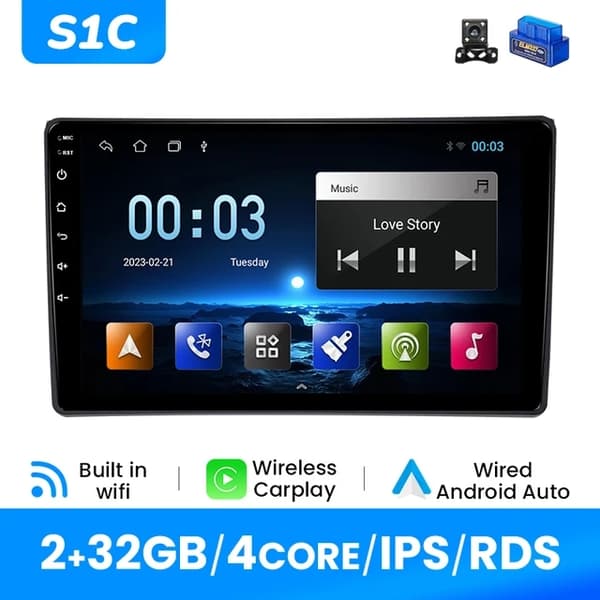 Carplay-autoradiosoitin, langaton yhteys, Android 12 -käyttöjärjestelmä, V2C (8GB 128GB)