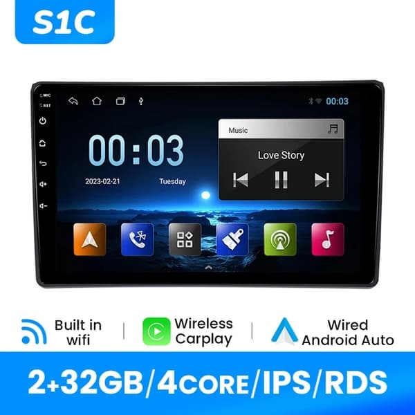 Carplay-autoradiosoitin, langaton yhteys, Android 12 -käyttöjärjestelmä, V2C (8GB 128GB)