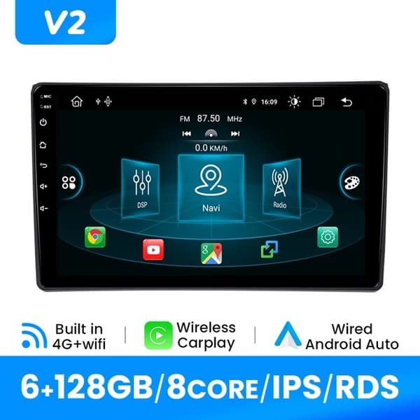 Carplay-autoradiosoitin, langaton yhteys, Android 12 -käyttöjärjestelmä, V2C (8GB 128GB)