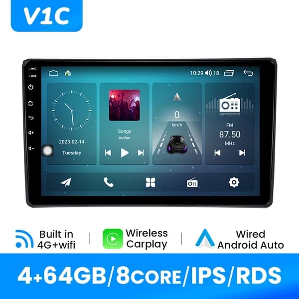 Carplay-autoradiosoitin, langaton yhteys, Android 12 -käyttöjärjestelmä, V2C (8GB 128GB)