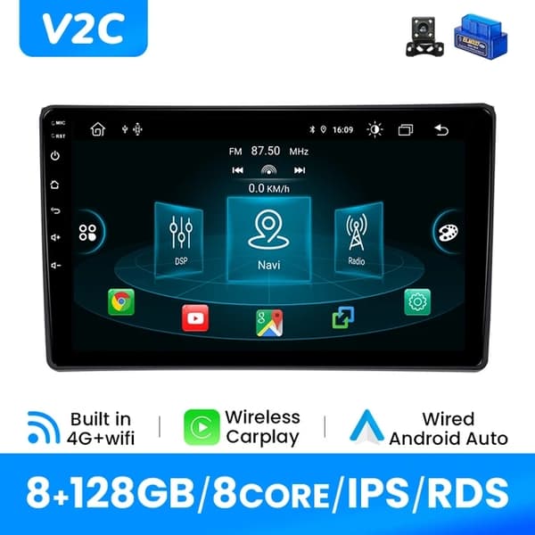Carplay-autoradiosoitin, langaton yhteys, Android 12 -käyttöjärjestelmä, V2C (8GB 128GB)