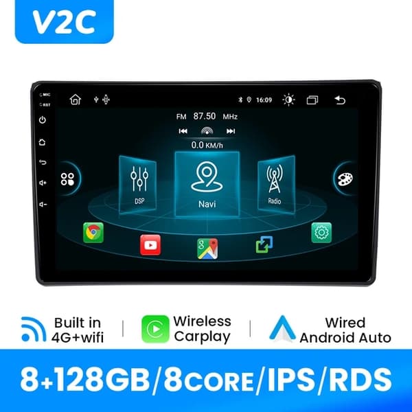 Carplay-autoradiosoitin, langaton yhteys, Android 12 -käyttöjärjestelmä, V2C (8GB 128GB)