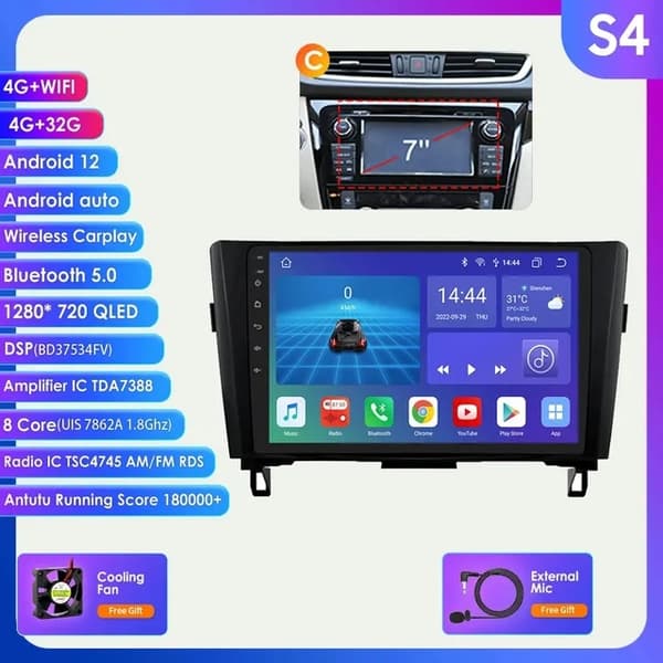 Auton radio GPS, 4G-yhteys, Android 12 -käyttöjärjestelmä, P3CP 4Core 2G 64G AB