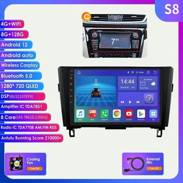 Auton radio GPS, 4G-yhteys, Android 12 -käyttöjärjestelmä, P3CP 4Core 2G 64G AB