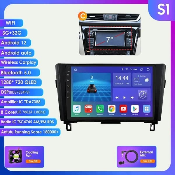 Auton radio GPS, 4G-yhteys, Android 12 -käyttöjärjestelmä, P3CP 4Core 2G 64G AB