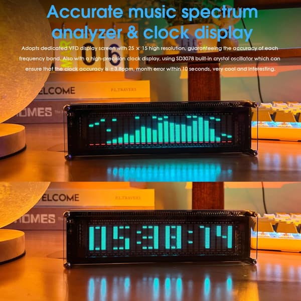 Audio Spektrum Analyzer, VFD Skærm, Justerbare Indstillinger