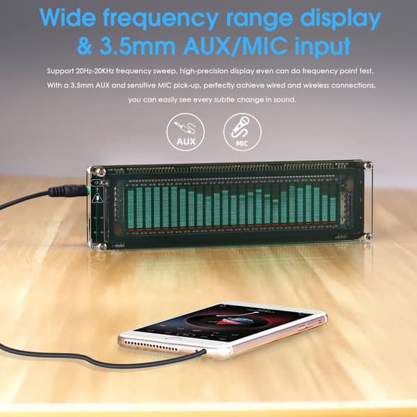 Audio Spektrum Analyzer, VFD Skærm, Justerbare Indstillinger