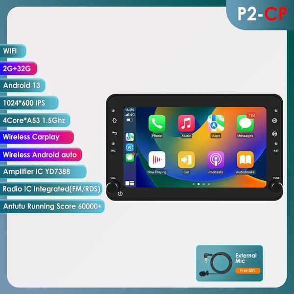 Carplay, langaton yhteys, GPS-navigointi, P2-CP