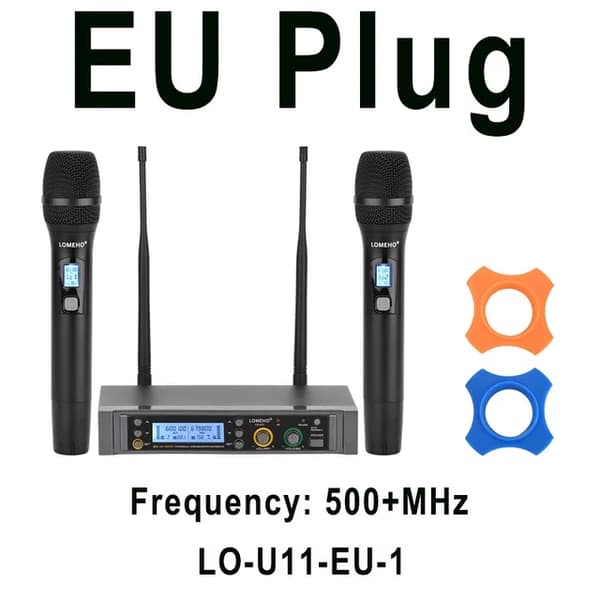 Trådløs mikrofon, Multi Frekvens, Anti-feedback Mute, EU-stik 500MHz