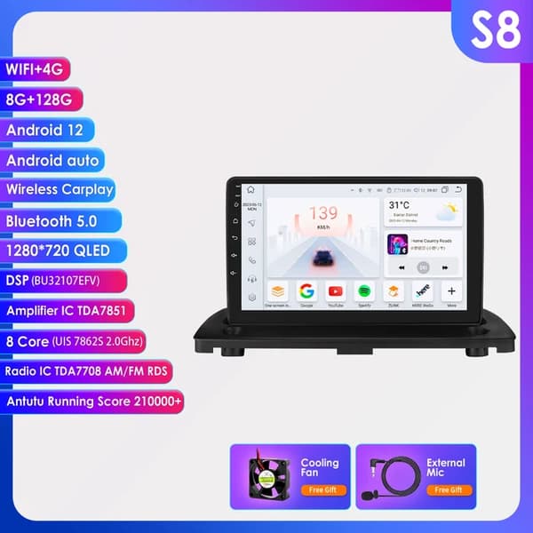 Android bil stereo, GPS navigation, multimedie videoafspiller, 8 kerner-8G 128G -S8