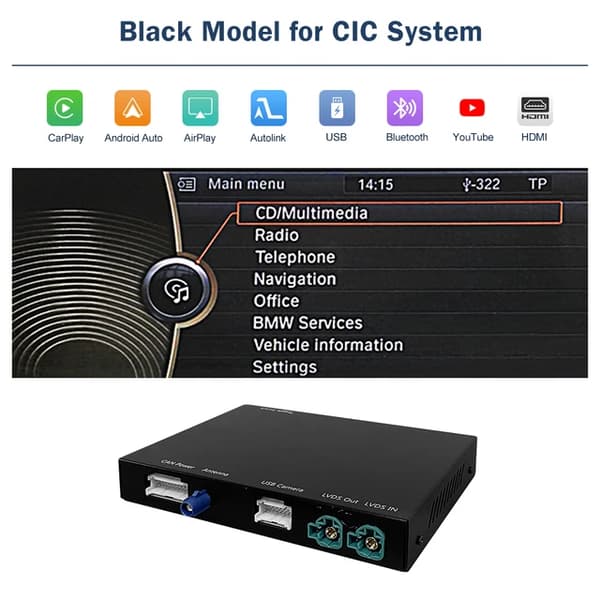 Trådløs CarPlay Android Auto, Mirror Link funktioner, BMW 5 7 Serie kompatibilitet, CIC-Black