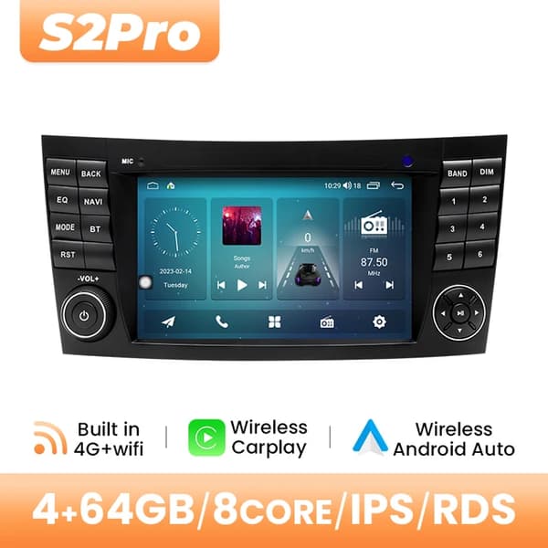 Trådløs Carplay bilradioafspiller, AI Voice Navi, Mercedes Benz kompatibilitet, 4GB RAM 64GB ROM