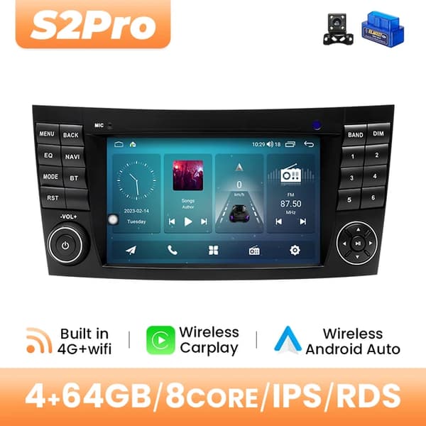 Langaton Carplay-autoradiosoitin, AI-ääninavigointi, Mercedes Benz -yhteensopivuus, 4GB 64GB OBD-kamera