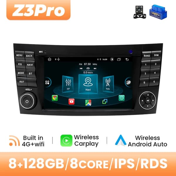 Langaton Carplay-autoradiosoitin, AI-ääninavigointi, Mercedes Benz -yhteensopivuus, 8GB 128GB OBD-kamera