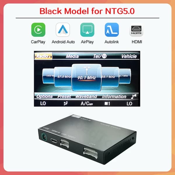 Langaton CarPlay, Android Auto Mirror Link, AirPlay Car Play -toiminnot, NTG 50-Musta