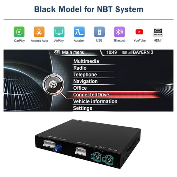 Langaton CarPlay Android Auto, Mirror Link -toiminnot, BMW 5 7 -sarjan yhteensopivuus, NBT ID4-Musta