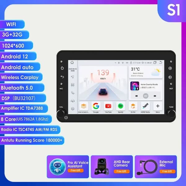 Carplay, Trådløs forbindelse, GPS-navigation, S1 AHDC2 AI