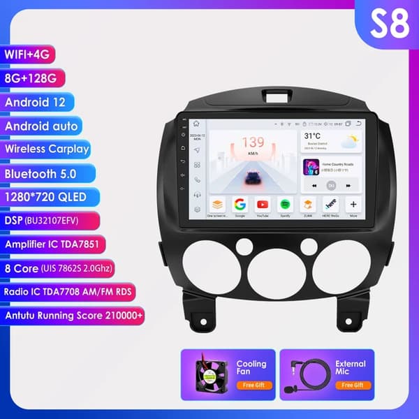 Auton Android-radio, monimedia-soitin, GPS-navigaattori, S8-8G 128G-8cores-4G