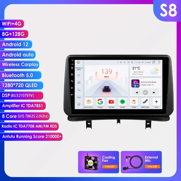 Android Auto bilradio, Multimedia Rds, Carplay, S8