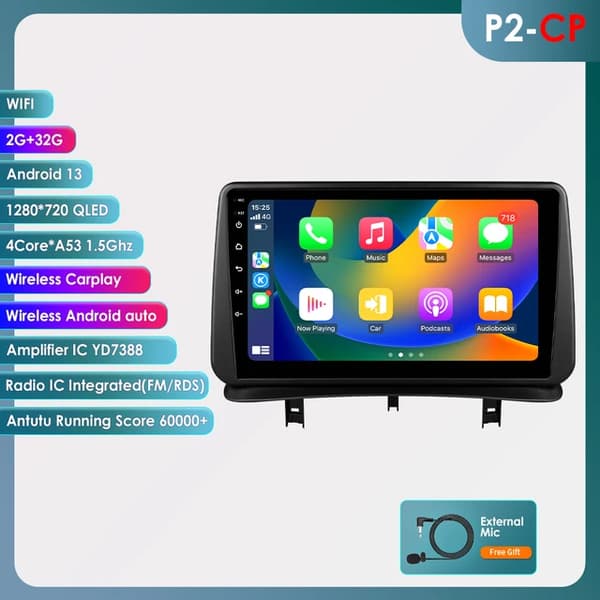 Android Auto bilradio, Multimedia RDS, Carplay, P2CP