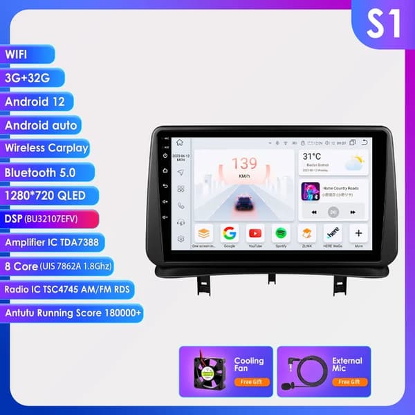 Android Auto bilradio, Multimedia RDS, Carplay, S1