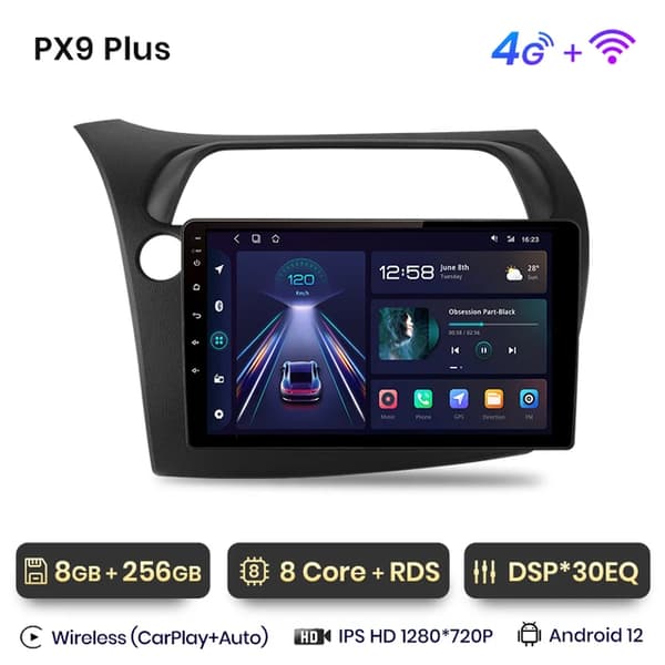 CarPlay bilradio, Android Auto, GPS, 4G-WIFI 8GB-256GB