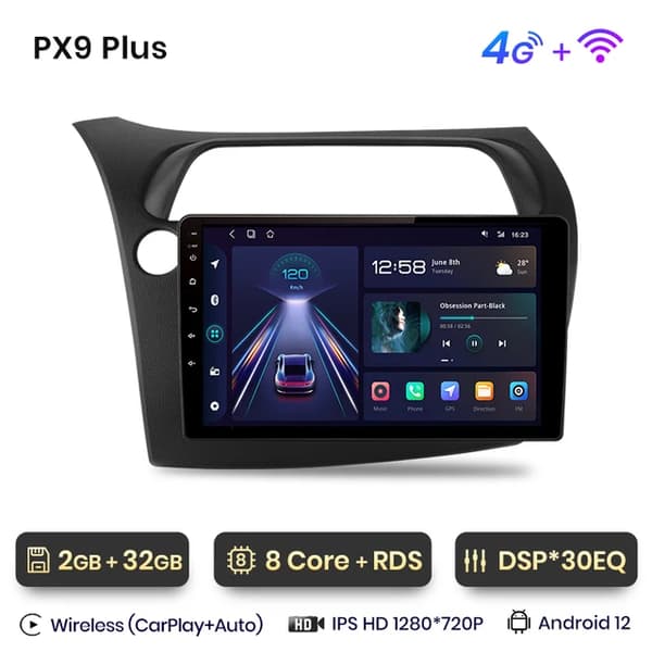 CarPlay bilradio, Android Auto, GPS, 4G-WIFI 2-32GB